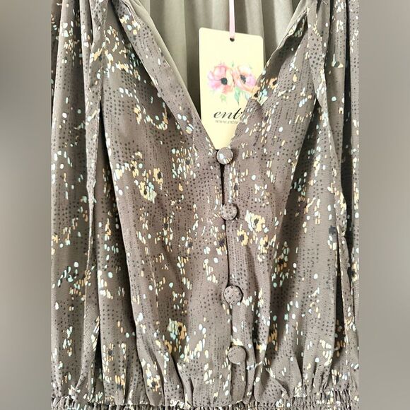 NWT Entro Long Sleeve Ruffle Mini Dress in Brown Multi Abstract Print - Size S - Picture 3 of 7